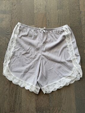 Lace Trim Sleep Shorts Grey Satin Lounge Pajama Shorts Size XS/S